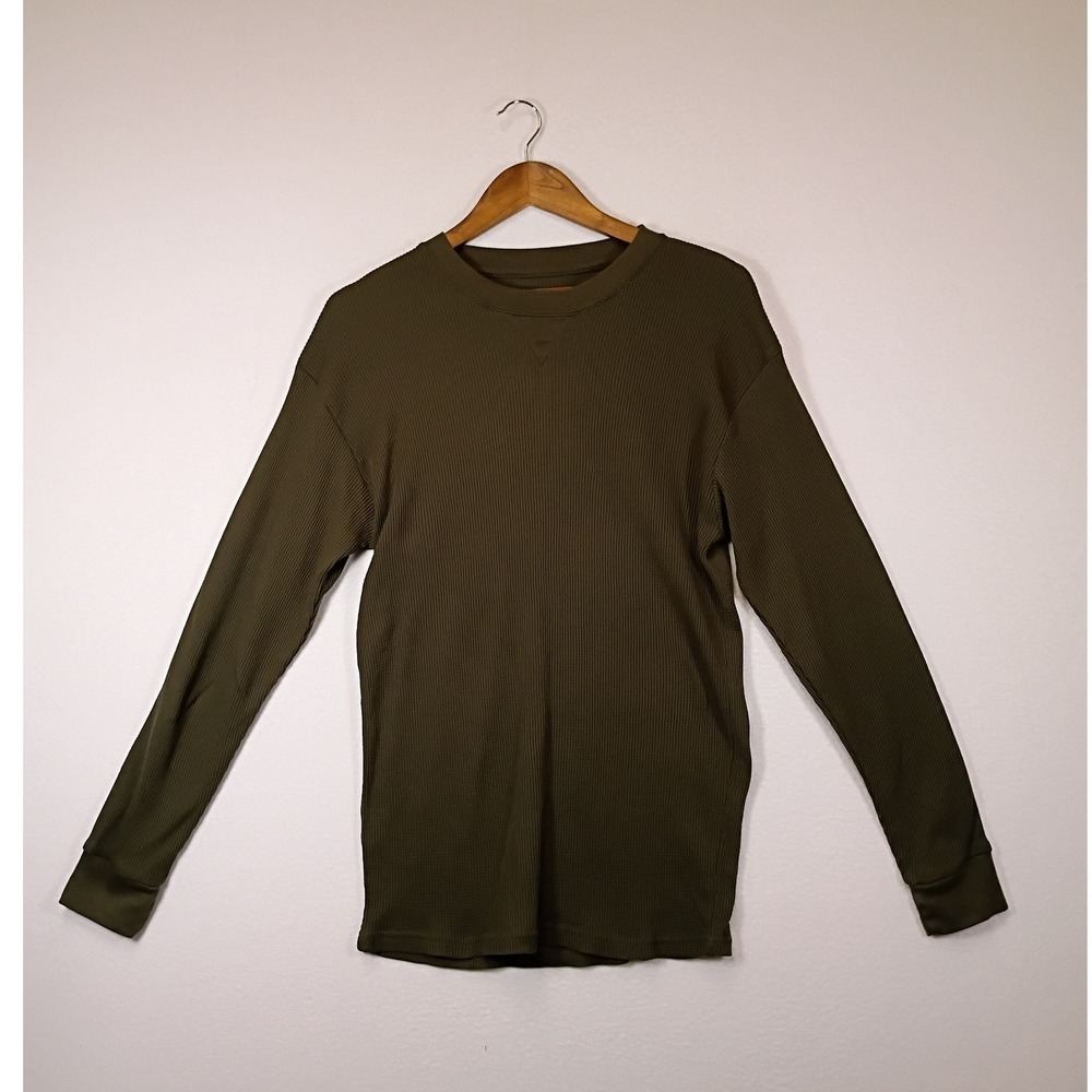 Rugged Big Ball Sports Mens L Olive Green Waffle Knit Thermal Elbow Patch